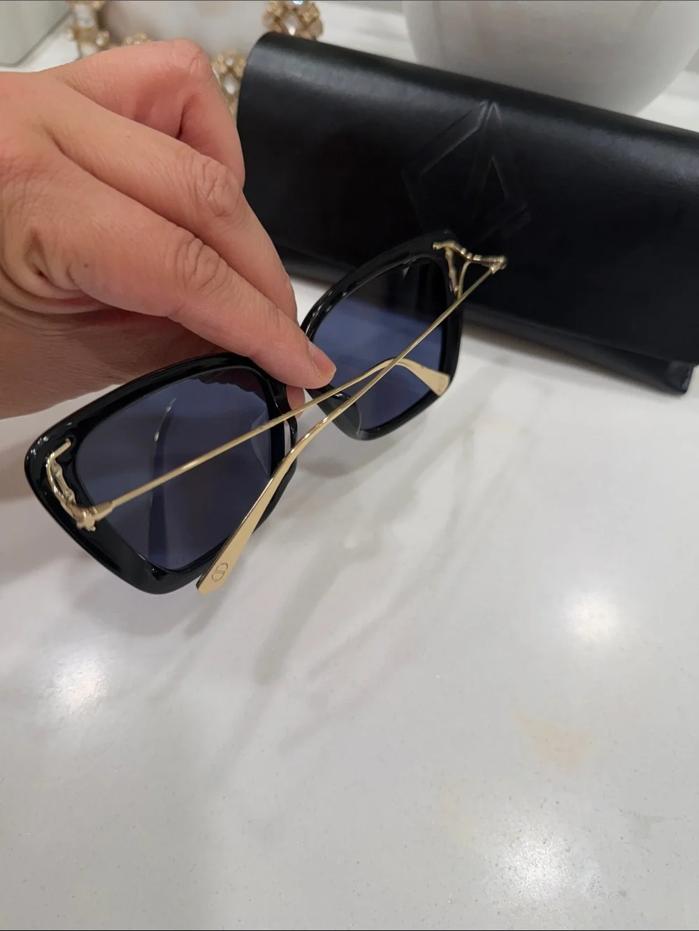 Dior Black Square Sunglasses with Dark Blue Lenses (authentic) ✨